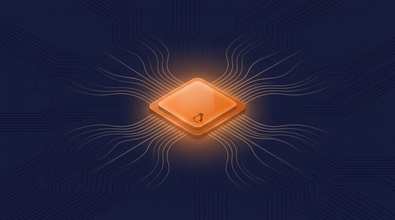 Glowing orange Linux microchip on a navy circuit board — TECH VEDA kernel and embedded Linux digest
