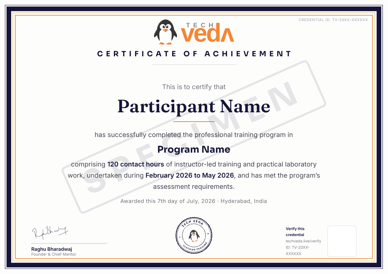 Specimen of an authentic TECH VEDA certificate